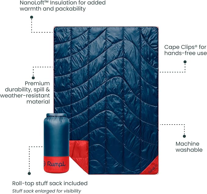 Rumpl Backcountry Puffy Blanket, Ultra-Portable and Lightweight Adventure Blanket, 1-Person (52x75 inches), Deepwater