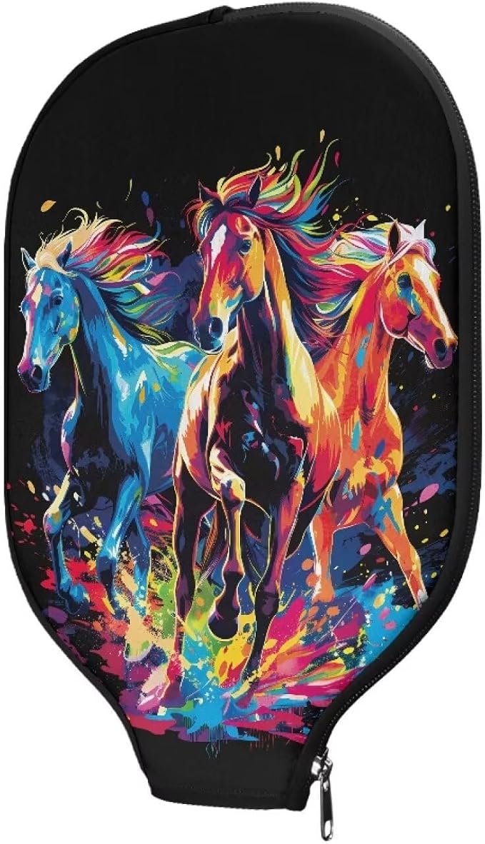 Horse Neoprene Pickleball Paddle Cover Lightweight Pickle Ball Racket Case 1 Pieces Stylish Pickleball Racket Sleeve with Zipper Design Pickleball Covers for Paddles Universal Size Case