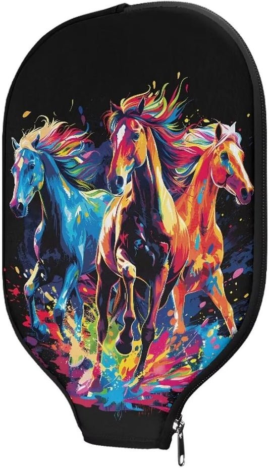 Horse Neoprene Pickleball Paddle Cover Lightweight Pickle Ball Racket Case 1 Pieces Stylish Pickleball Racket Sleeve with Zipper Design Pickleball Covers for Paddles Universal Size Case