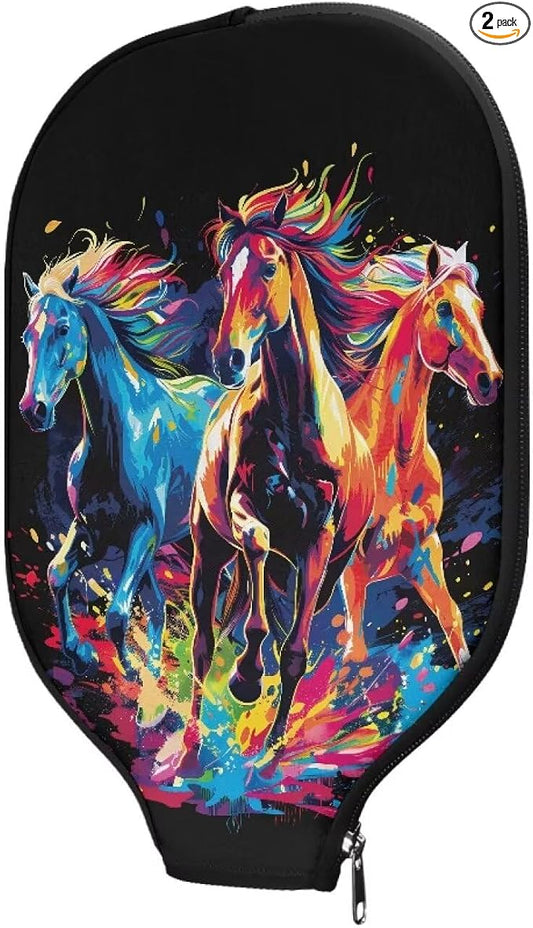 Horse Neoprene Pickleball Paddle Cover Lightweight Pickle Ball Racket Case 2 Pieces Stylish Pickleball Racket Sleeve with Zipper Design Pickleball Covers for Paddles Universal Size Case