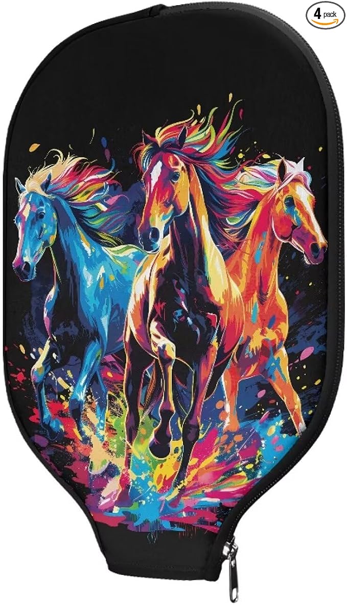 Horse Neoprene Pickleball Paddle Cover Lightweight Pickle Ball Racket Case 4 Pieces Stylish Pickleball Racket Sleeve with Zipper Design Pickleball Covers for Paddles Universal Size Case