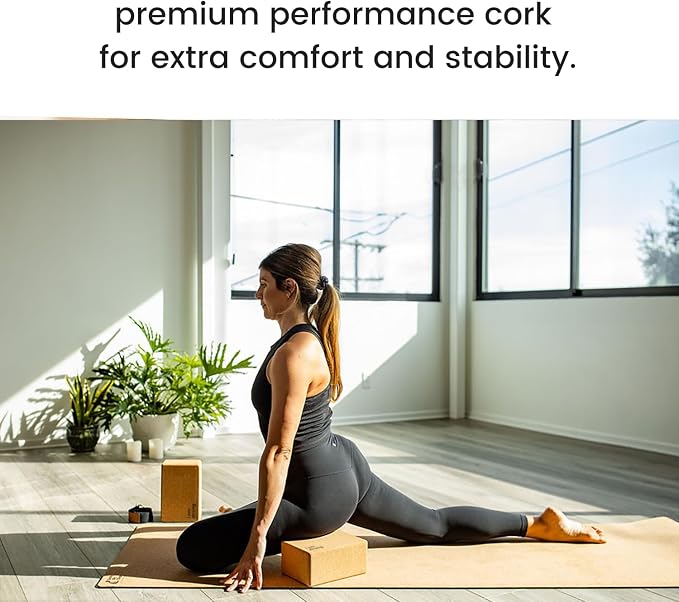 Cork Yoga Blocks 2 Pack – High Density Non Slip with Select Cork Grain for Chip-Resistant Durability | Extra Thick 4” for Support & Stability | Natural, Smooth, and Crumble Free | Body By Yoga