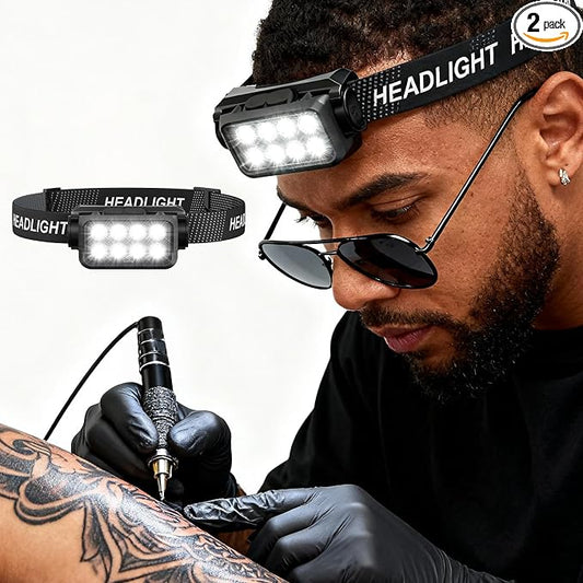 GBK Polarized Tattoo Headlamp with Motion Sensor,Tattoo Vision Glasses, Rechargeable Tattoo Headlight,Tattoo LED Light for Tattoo Artists, Anti Glare Lighting to Enhance Tattoo Detail (2 Headlamps)