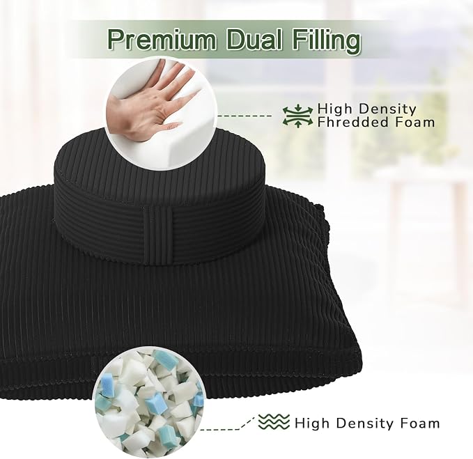 Meditation Cushion Set, Large Meditation Pillow with Ergonomic Support Prayer Pad, Modern Zafu & Zabuton Set to Mindfulness, Yoga, Removable Corduroy Cover, Black, 32in