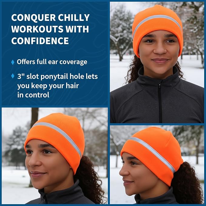 Hunter Orange Winter Running Set: Reflective Beanie + Micro-Fleece Neck Gaiter