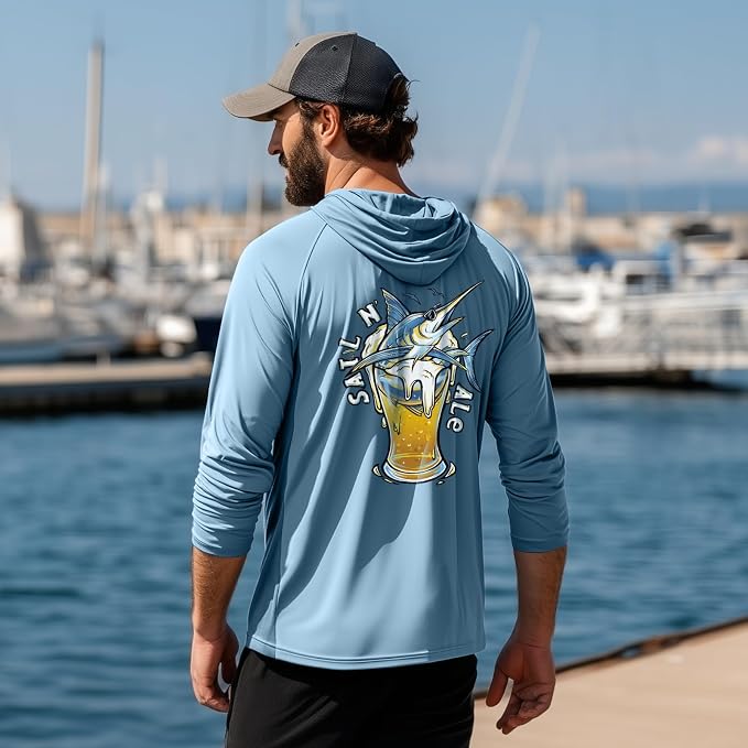 Palmyth Fishing Hoodie for Men Long Sleeve Sun Protection UV UPF 50+ Shirts | Hidden Zipper Pocket, Thumb Loops, Quick-Dry, Side Mesh Panels, Lens Cleaning Cloth, 4-Way Stretch