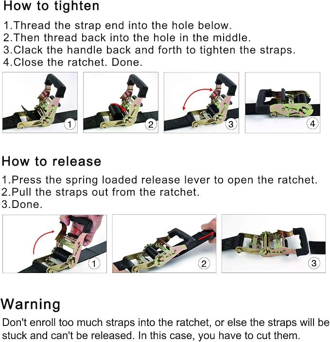 Endless Ratchet Tie Down Straps Heavy Duty Cargo Tie Downs, Sturdy Nylon Black Strap Down Ratcheting Securing Straps, Track Spring Fittings, Tie-Down Motorcycles, Trailer Loads, Kayak