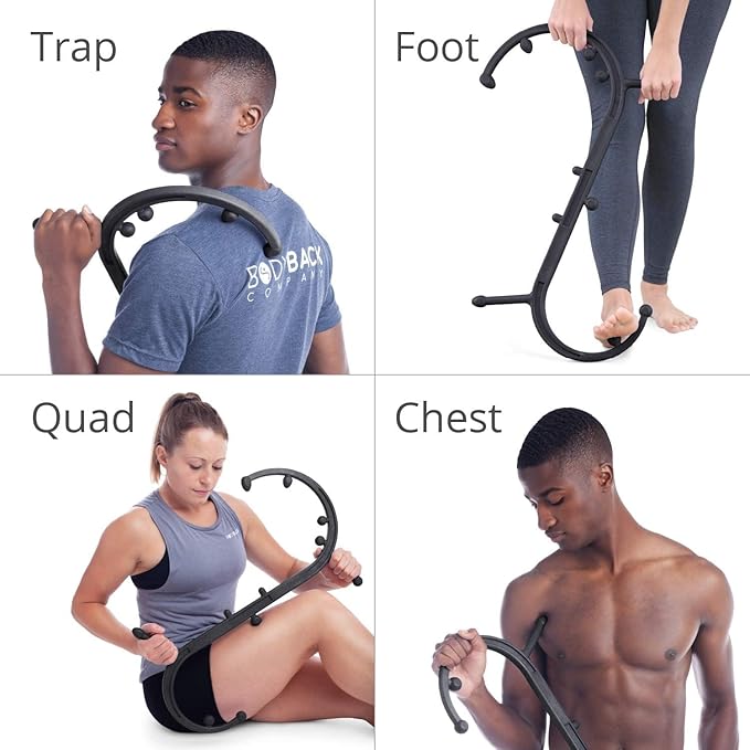 Body Back Buddy Classic USA Made FSA Eligible Handheld Massage Cane - Full Body Trigger Point Tool for Deep Tissue Pain Relief - Dual Hooks for Back, Shoulder, Neck - Manual Back Massager (2.0 Black)