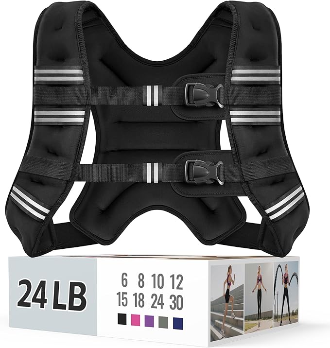 Zeerun Weighted Vest, 6lb/8lb/10lb/12lb/15lb/18lb/20lb/24lb/30lb for Men Women, Reflective Stripe Adjustable Buckle, Comfortable Durable Rucking Vest for Walking Running Strength Training