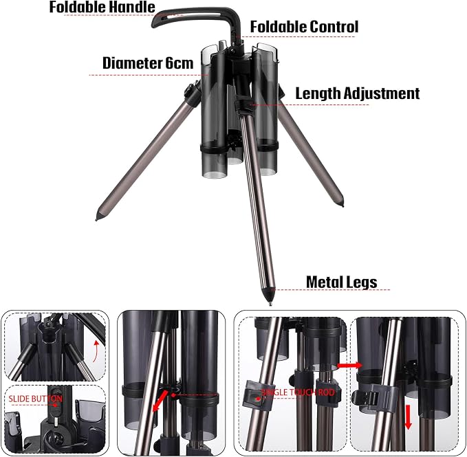 Gisafai Fishing Rod Carrier Surf Fishing Holder Foldable Pole Holder Stand 3 Rod Portable Vertical Beach Pole Storage Freestanding Rack for Fisherman Garage Home Outdoor