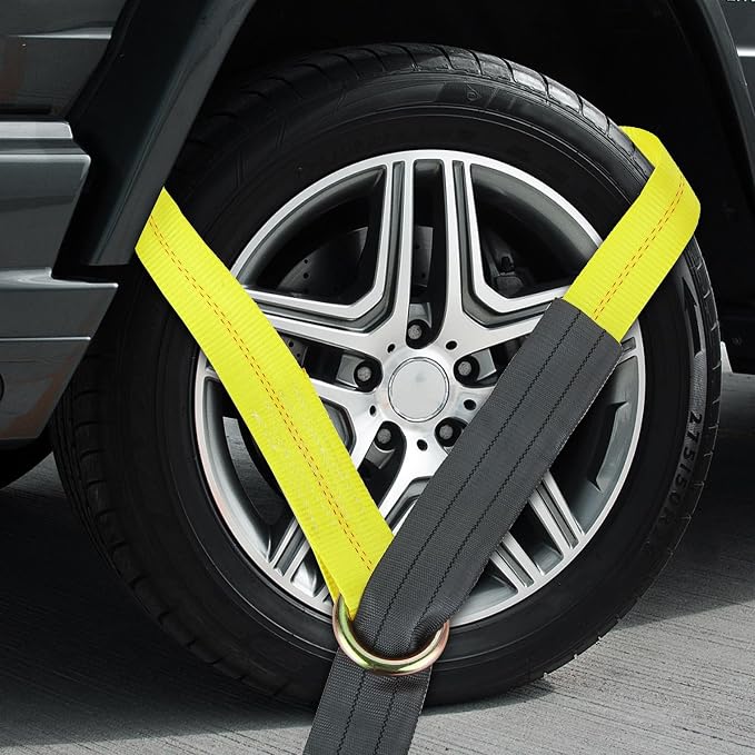 12Pack 2" x 8 Ft Lasso Straps with D Ring, D Ring Straps for Wheel Lift, Wrecker, Rollback, Tow Truck(11, 000 Lbs, Yellow)