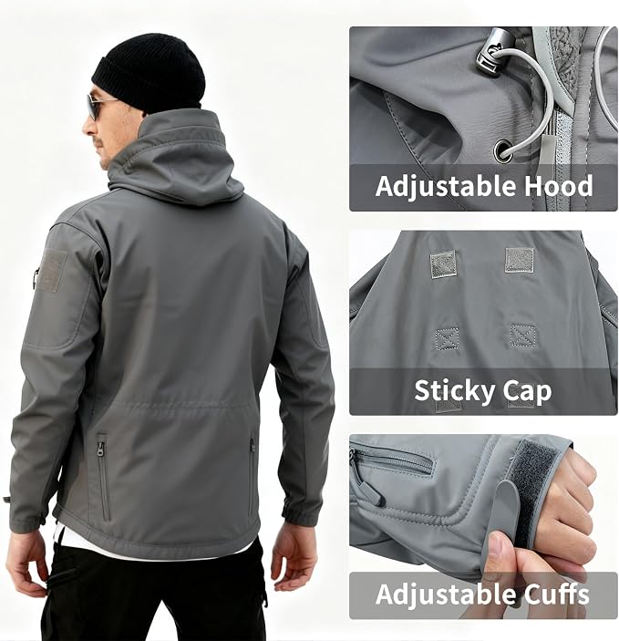 Men's Military Tactical Jacket Fleece Lined Hooded Mens Softshell Jacket Waterproof Windproof and Warm Winter Coat
