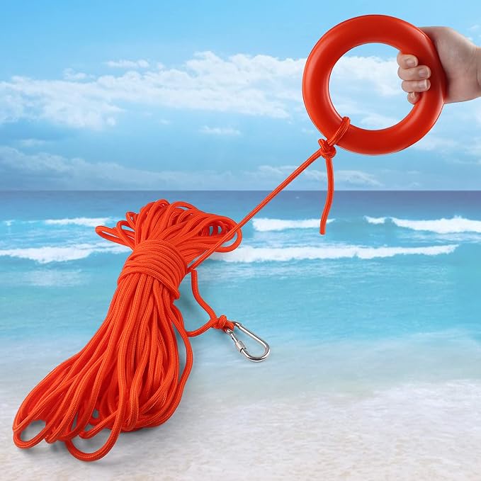 Life Ring, 23"/28" Boat Safety Throw Rings, Life Preserver Ring with Bracket and 98.5 FT Floating Rescue Rope, Outdoor Professional Throwable Flotation Device