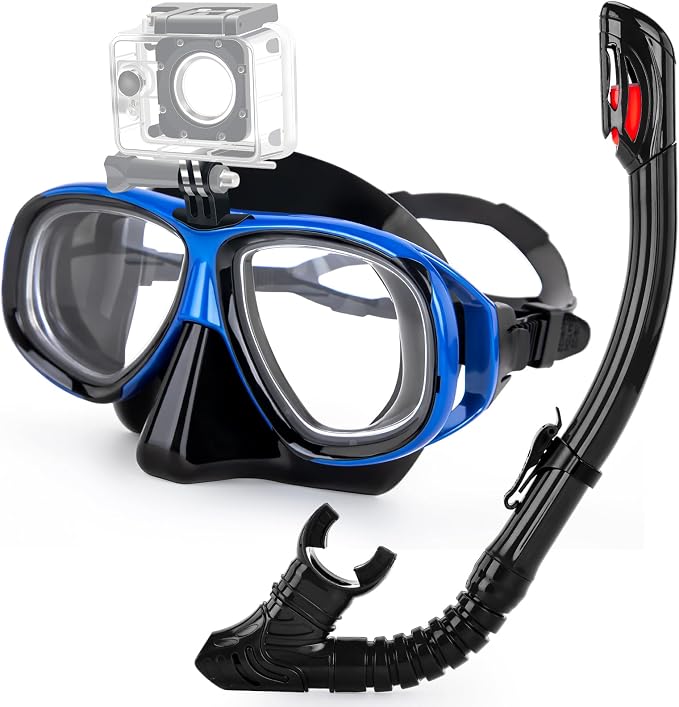 Snorkeling Gear for Adults Youth, Nearsighted Anti-Fog Diving Mask & Silicone Dry Snorkel for Scuba Diving Spearfishing Freediving