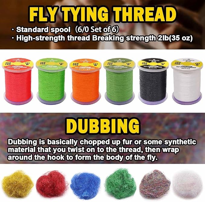 XFISHMAN Fly-Tying-Kit-with-Tools-Materials Fly-tieing-Starter-kit for Fly Fishing Lure Building jig Making Set