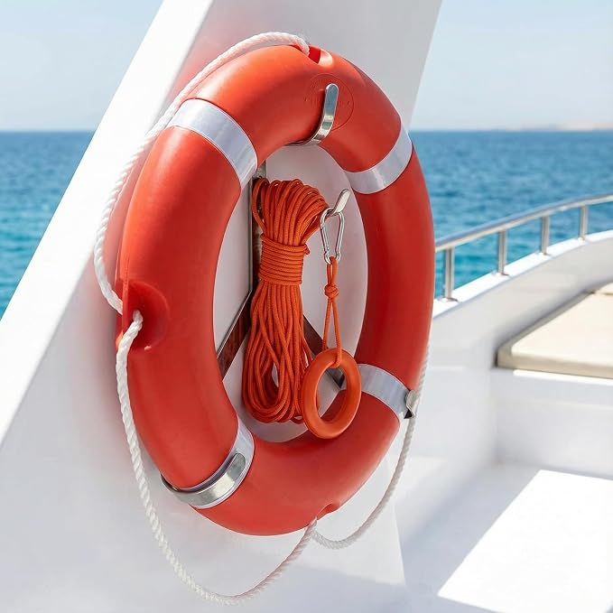 Life Ring Buoy w/ 98.4 FT Floating Rope, Boat & Pool Safety Throw Ring | 23" & 28" Boat Safety, 3.3 lb & 5.5 lb Throwable Flotation Device, HDPE UV-Resistant Boat Safety for Dock & Pool Lake Rescue