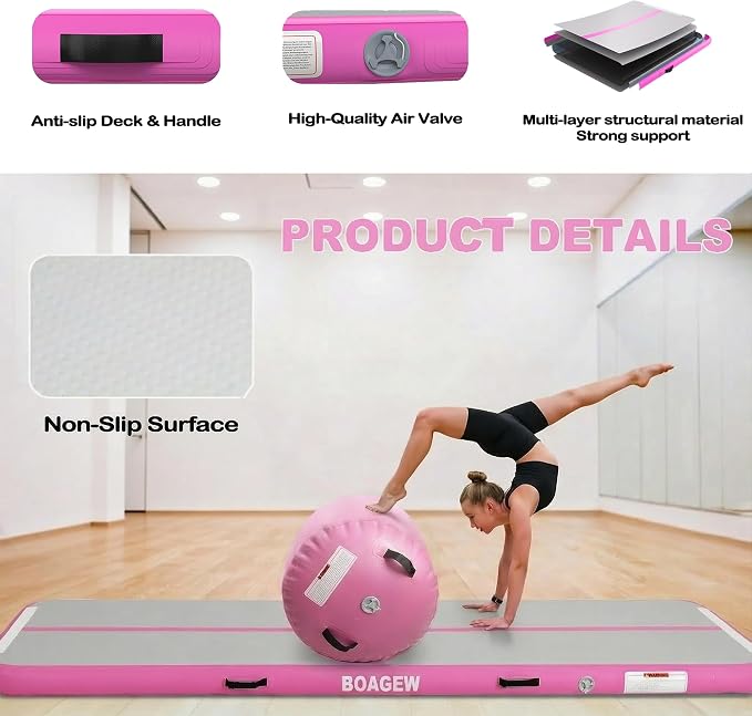 Gymnastics Mat,Air Roller Gymnastics Barrel,Gymnastics Tumble Track Air Track Tumbling Mat for Home Training/ Cheerleading/Gym/Training/Yoga/Beach/Water/Park Outdoor Use with Electric Air Pump ﻿