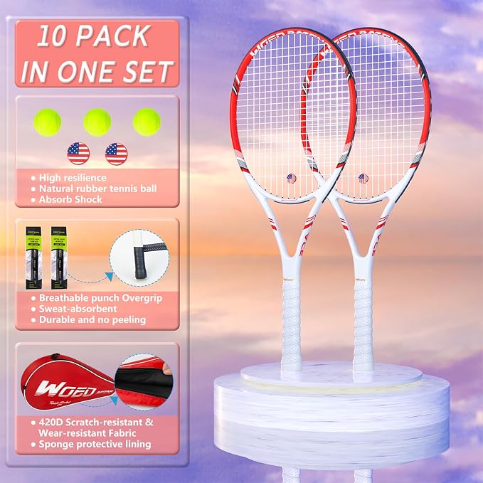 Pro Tennis Racket for Adults, 2 Player 27 inch Speed Tennis Racquet Acceptable for Beginner and Professional with 3 Tennis Balls, 2 Vibration Dampes, 2 Overgrips, Tennis Bag