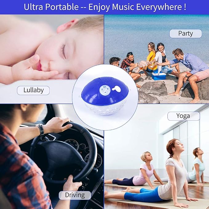 Bluetooth Pool Speaker with Colorful Light, Portable Floating Pool Speaker IP68 Waterproof,Built-in Mic, Floatable Crystal Clear Sound Wireless Bluetooth Hot Tub Speakers for Pools Spa Outdoor