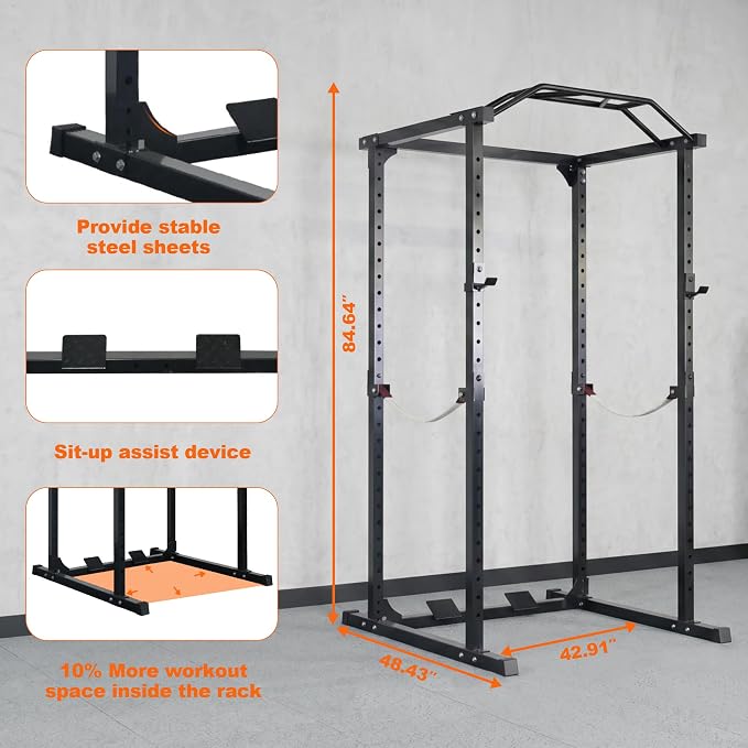 Fitvids Multiple Specifications Power Cage Squat Rack, Includes J-Hooks and Safety Straps, Other Optional Accessories