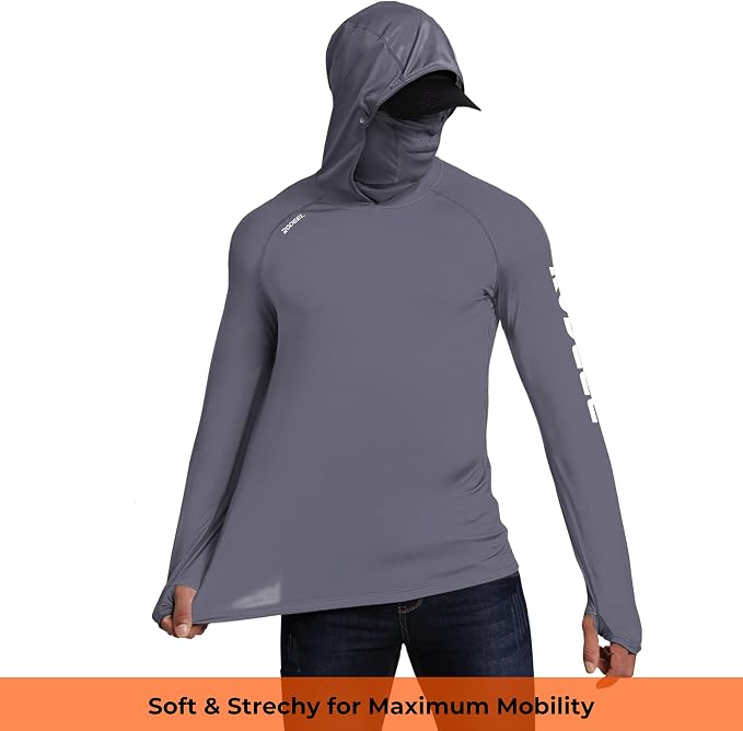 Rodeel Men's UPF 50+ Performance Fishing Hoodie, Long Sleeve Sun Protection Athletic Quick-Dry Breathable T-Shirt