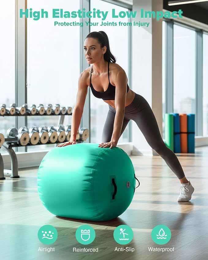 Gymnastics Air Roller Air Barrel Inflatable Tumbling Mat Tumble Air Spot - Gymnastics Training Springboard - Round Inflatable Springboard with Pump for Yoga Training Cheerleading Home Use