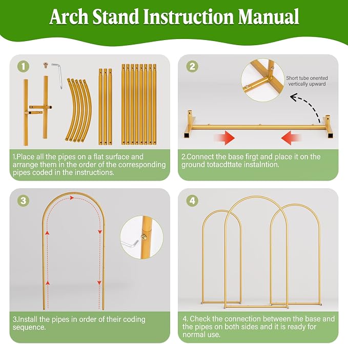 6.6FT Metal Wedding Arch Backdrop Stand,Stable Wedding Arch Frame for Wedding Ceremony Birthday Party Baby Shower Graduation Anniversary Floral Decoration,Gold