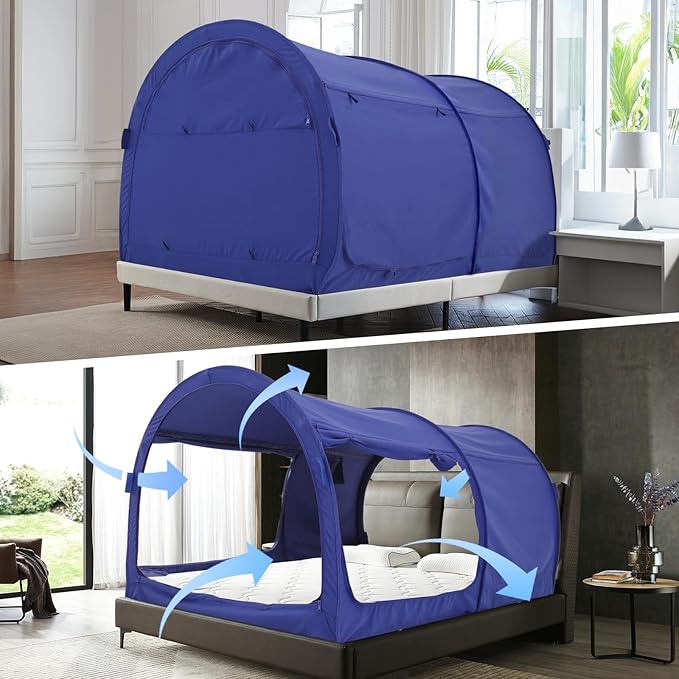 Alvantor® Bed Canopy Bed Tents Dream Tents Privacy Space Full Size Sleeping Tents Indoor Pop Up Portable Frame Curtains Breathable Grey Cottage (Mattress Not Included) Reducing Light