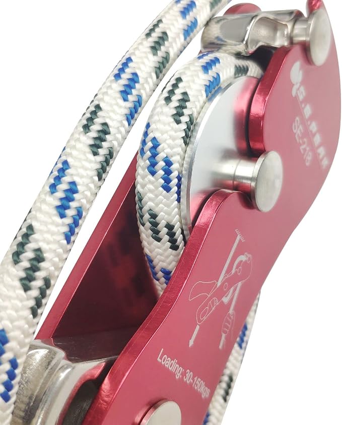 CE Certified Climbing Double Stop Descender Self-Braking Self Locking Rappelling Belay Devices for 10-12.5mm Rope for Rescue & Arborist, Hand Control