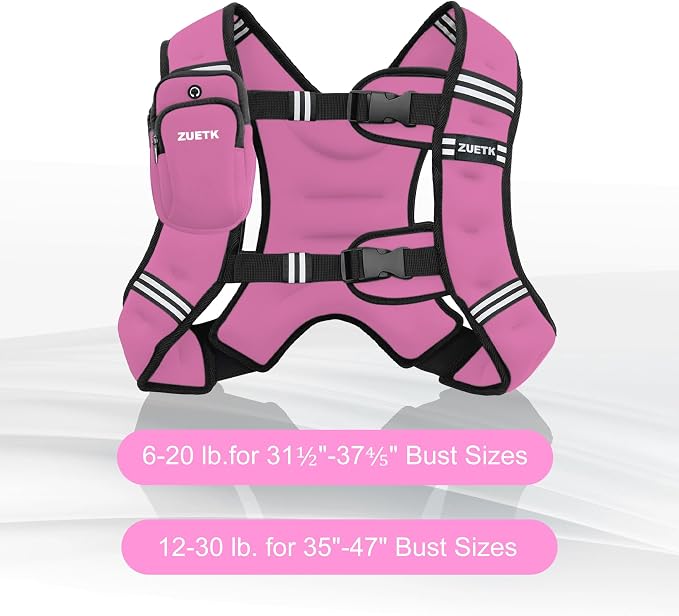 ZUETK Weighted Vest, 6lb/8lb/12lb/16lb/20lb/25lb/30lb Weight Vest with Reflective Stripe, Weighted Vest for Men Women Workout Equipment for Strength Training, Running, Jogging, Fitness, Weight Loss