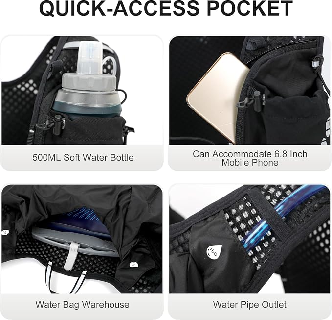 IX INOXTO Running Vest Hydration Backpack, Lightweight Running Backpack Hydration Pack with 1.6L Water Bladder Daypack for Trail Running Hiking Cycling Race Marathon for Women Men