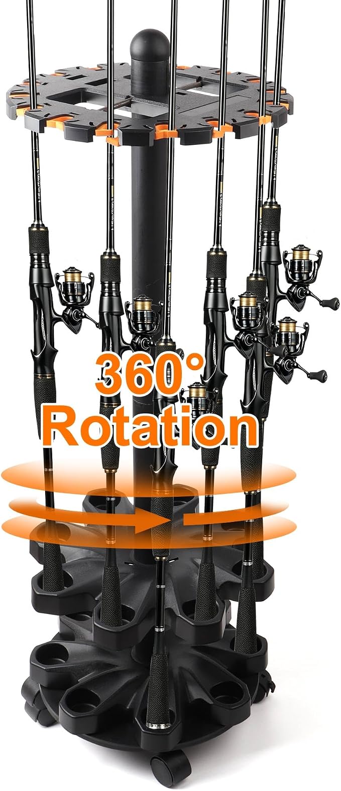 Rotating Fishing Rod Holder & Pole Holders for Garage, 360° Floor Rack Holds Up to 16 Rods/Combos, Fishing Gear & Accessories Storage, Gifts for Men Dad Husband, Garage Organization