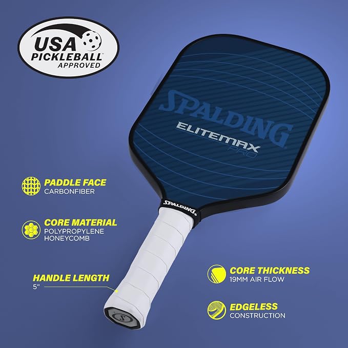 Spalding - Legacy Pro Pickleball Paddle, Elongated Carbon Fiber Face, High-Performance Lightweight Paddle for Power and Control, Durable Comfort Grip, Professional Pickleball Racket