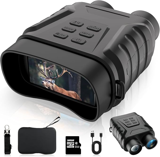 Night Vision Goggles, 4K Infrared Night Vision Binoculars for Adults, 3" Large Screen, 8X Digital Zoom, Adjustable IR Light, 32GB Card for Photos & Videos, for Camping, Hunting & Security