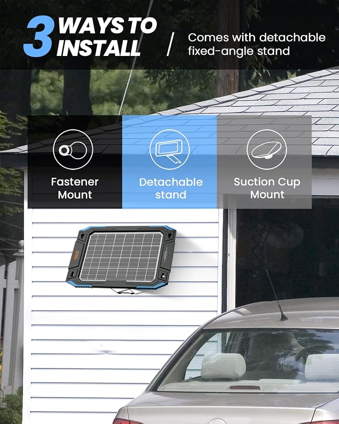 BALDR 12V Solar Battery Charger, 13W Waterproof Dual Sided Battery Maintainer, IP67 MPPT Trickle Charger for Car, Trailer, Lawn Mower, Boat