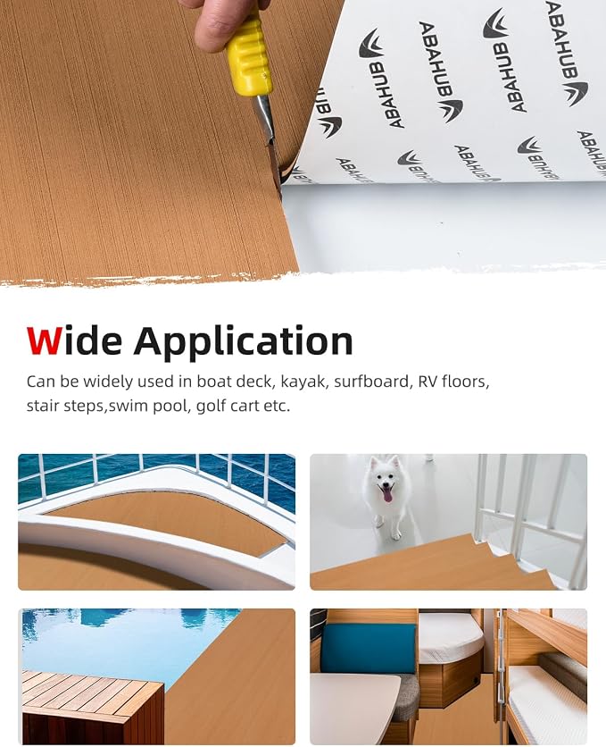 Abahub EVA Foam Boat Flooring Brushed Pattern Marine Decking Sheet with Self-Adhesive Carpet for Motorboat Kayak Surfboard SUP 96''x16''/47''