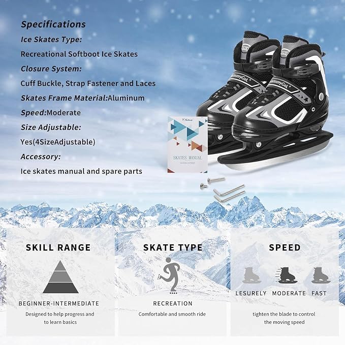 MammyGol Adjustable Ice Skates for Kids Youth Tean Hockey Lace-Up Boys or Girls Ice Skate for Beginner Age 4-12 Blue Black Teal Green