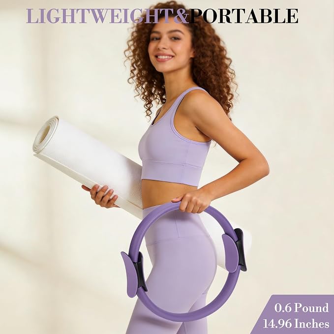 13-Piece Pilates Ring Set for Women – 13" Anti-Deformation Pilates Circle, Mini Exercise Ball, Resistance Bands, Accessories – Full Body Workout Equipment, Purple
