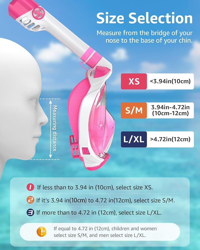 WSTOO Kids Full Face Snorkel Masks,Suitable for Beginners Dry Top Snorkeling Gear,Can Your Mouth or Nose to Breathe,180 Degrees Panoramic View,Anti-Fog Anti-Leak,Summer Travel and Vacationing Gifts