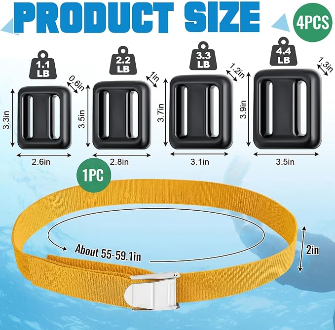 Tellegloww 4 Pcs Dive Weights Belt for Scuba Diving Coated Dive Weights Nylon Dive Belt with Metal Quick Release Buckle for Free Diving Spear Fishing