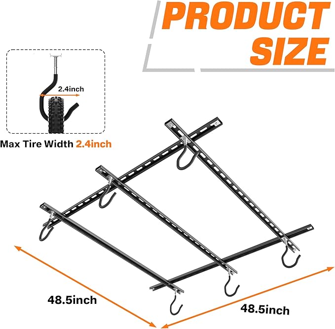 TORACK Ceiling Bike Rack for Garage, Ceiling-Mounted Bicycle Storage Hooks for 3 Bikes (Horizontal) or 6 Bikes (Vertical), Adjustable Overhead Bicycle Hooks for Mountain, Road Bike