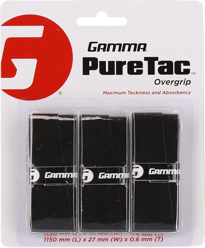 Gamma Sports PureTac Tennis Overgrip, Extra Tacky Racquet OG, Moisture Absorbent, Packs Available, Superior Playability, Racket, Pickleball, Platform, Badminton, Paddle