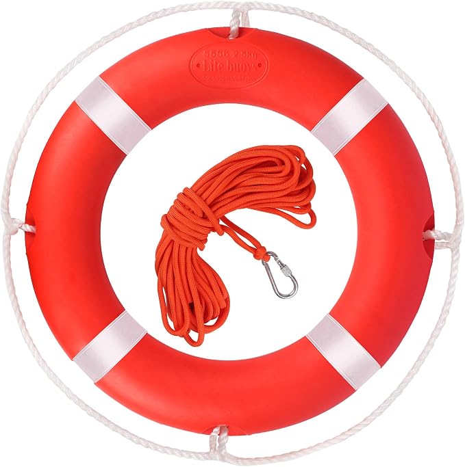 Life Ring 23"/28" Boat Safety Throw Buoy with Reflective Tape & Grab Lines - Orange Life Rings for Boats,Includes Water Floating Saving Rope