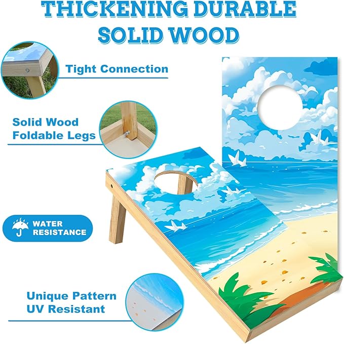 Cornhole Board Set, 2ft x 1ft Regulation Size Solid Wood Cornhole Set with 8 Bean Bags,2 Cornhole Boards, 1 Carry Bag, Corn Hole Games for Indoor Outdoor Toss Games Beach Competitions