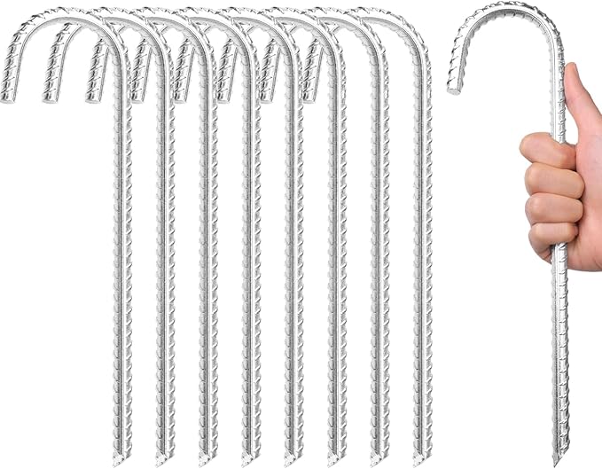 ABCCANOPY 12 inch Heavy Duty Ground Stakes J Hooks for Camping Tent Heavy Duty Metal Ground Anchors, 8 Pack