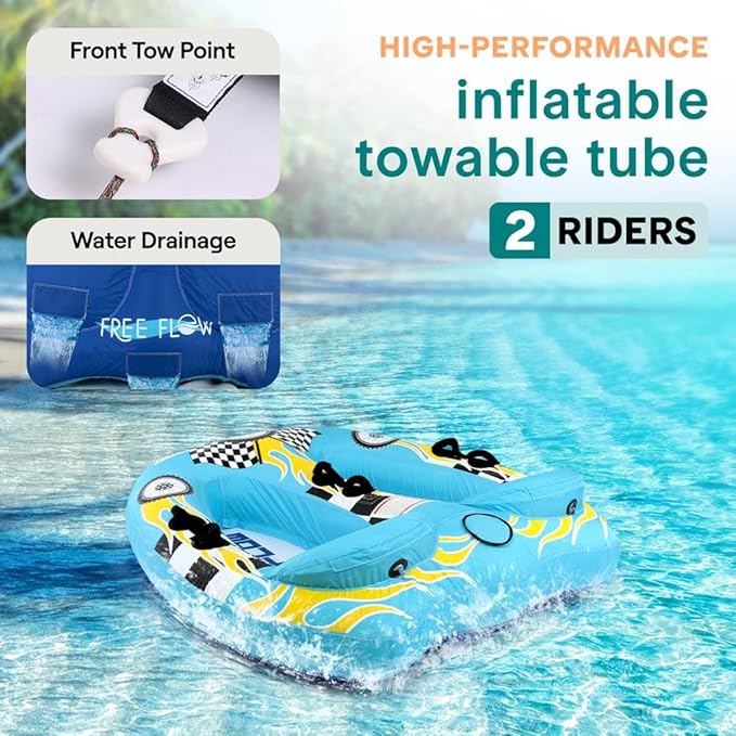 Serenelife Inflatable Towable Tube for Boating – 2-4 Person, 4500 lbs Pulling Capacity, Deck Seats & Backrest, Premium Nylon Cover, Grab Handles, Front/Back Tow Points, Speed Safety Valve