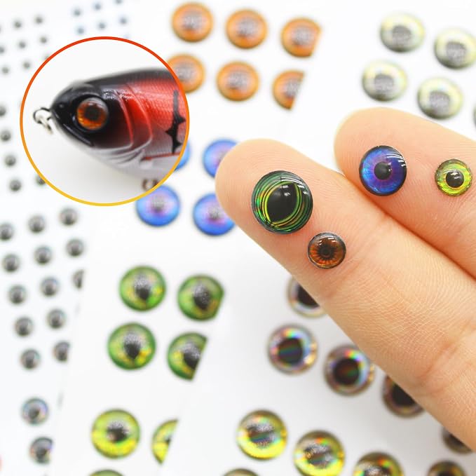 3D 4D 5D Fishing Lure Eyes Assortment with 1 Piece Tweezer for Making Fish Bait Fly Tying Streamers Crafts DIY Accessory (6 Sizes: 3 mm/ 4 mm/ 5 mm/ 6 mm/ 8 mm/ 10 mm)