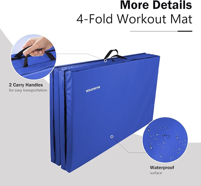 Fitvids 4'x8'x1.9" Gymnastics Mat, Home Exercise Mat with Carrying Handles, Folding Gym Workout Tumbling Mat for Yoga, Pilates, Stretching, MMA, Core Workouts, Fitness Aerobics Mats for Gym Training