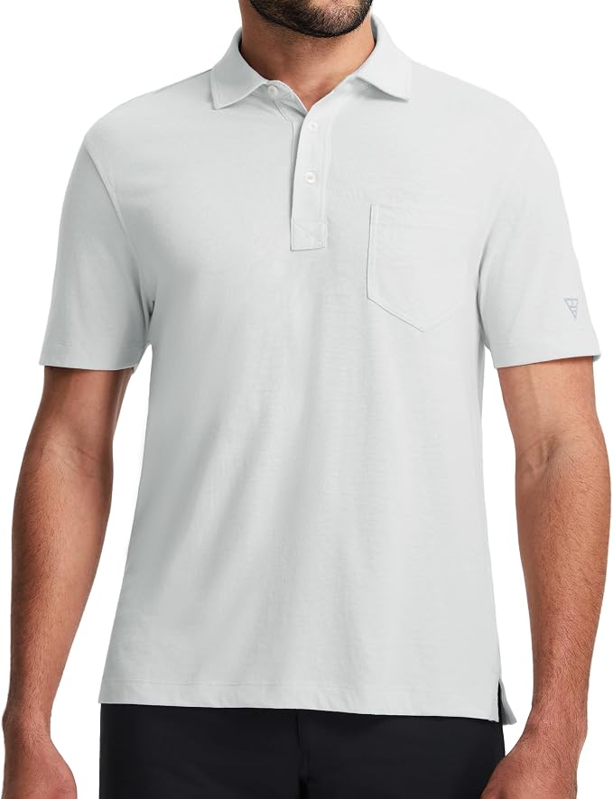 M MAELREG Mens Golf Shirts Short Sleeve Lightweight Soft Cotton Blend with Pocket Summer Casual Daily Wear