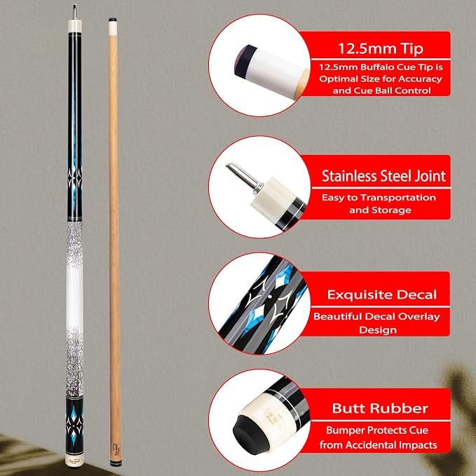 Pool Cue Stick Low Deflection Shaft Billiard Cue Stick with Hard Case 19-20 oz Professional Pool Stick